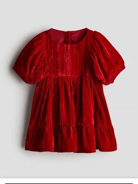 H&M Velvet Puff Sleeve Dress in Vibrant Red 18m